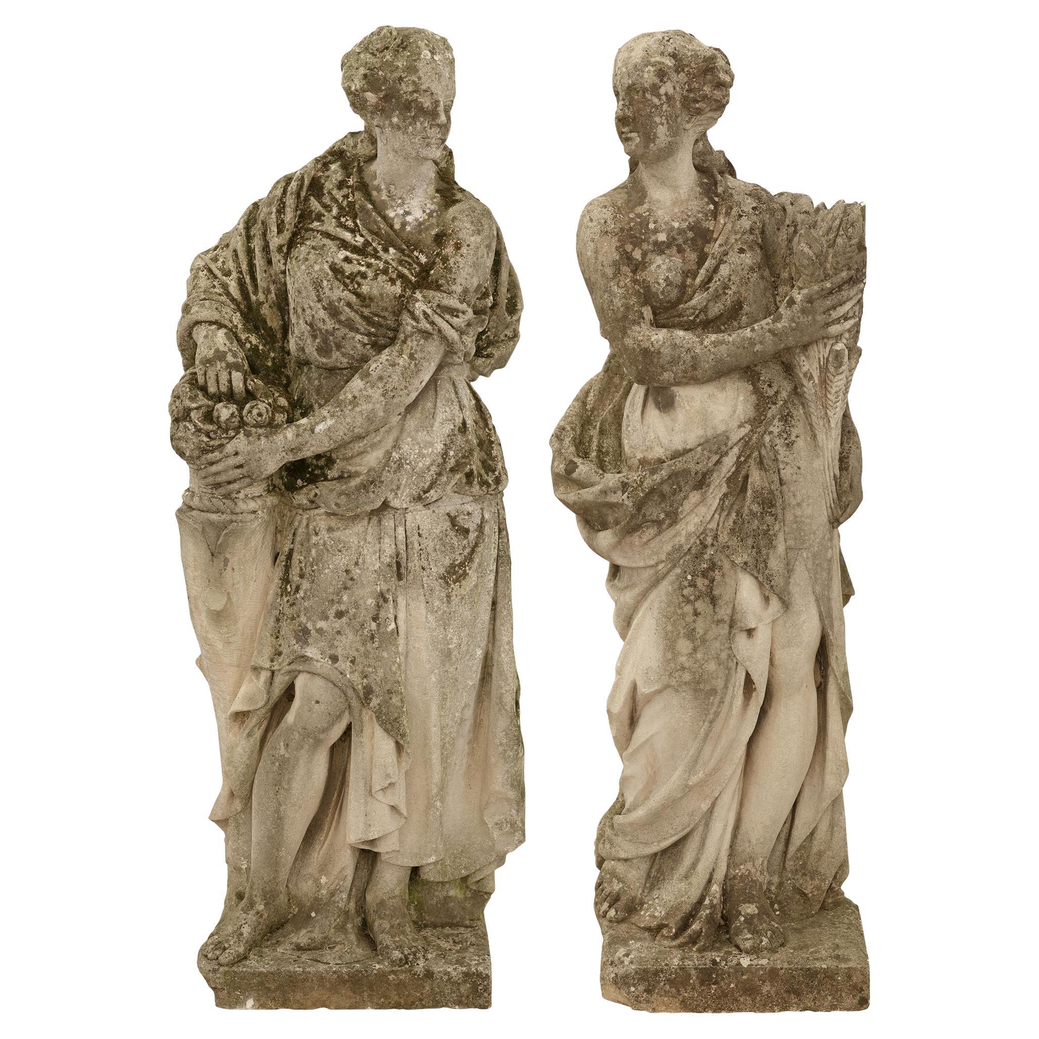 pair of French 19th century Neo-Classical st. Stone statues