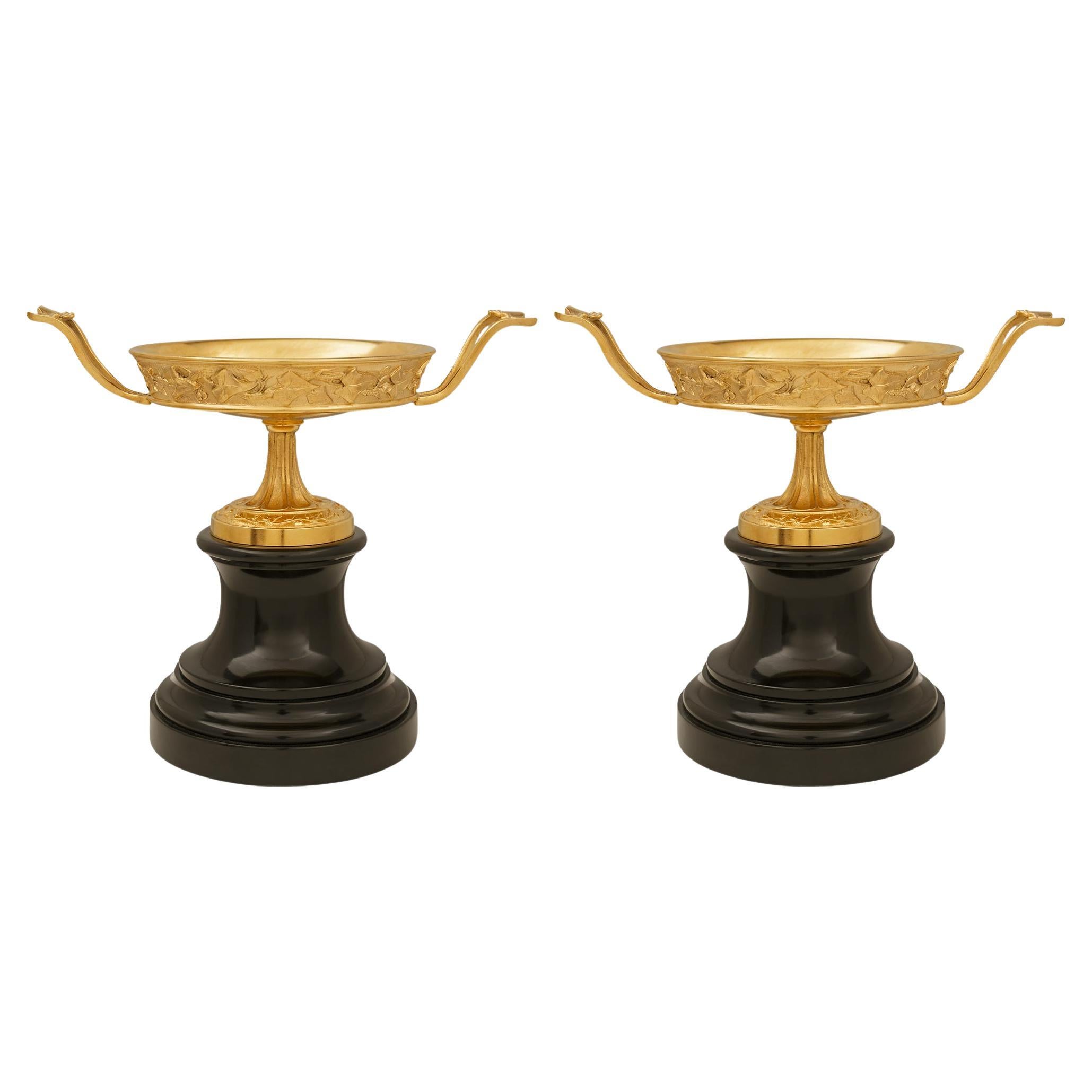 pair of French 19th century Neo-Greek st. black Belgian marble and Ormolu tazzas