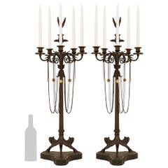 pair of French 19th century Neo-Greek st. patinated Bronze and Ormolu candelabra