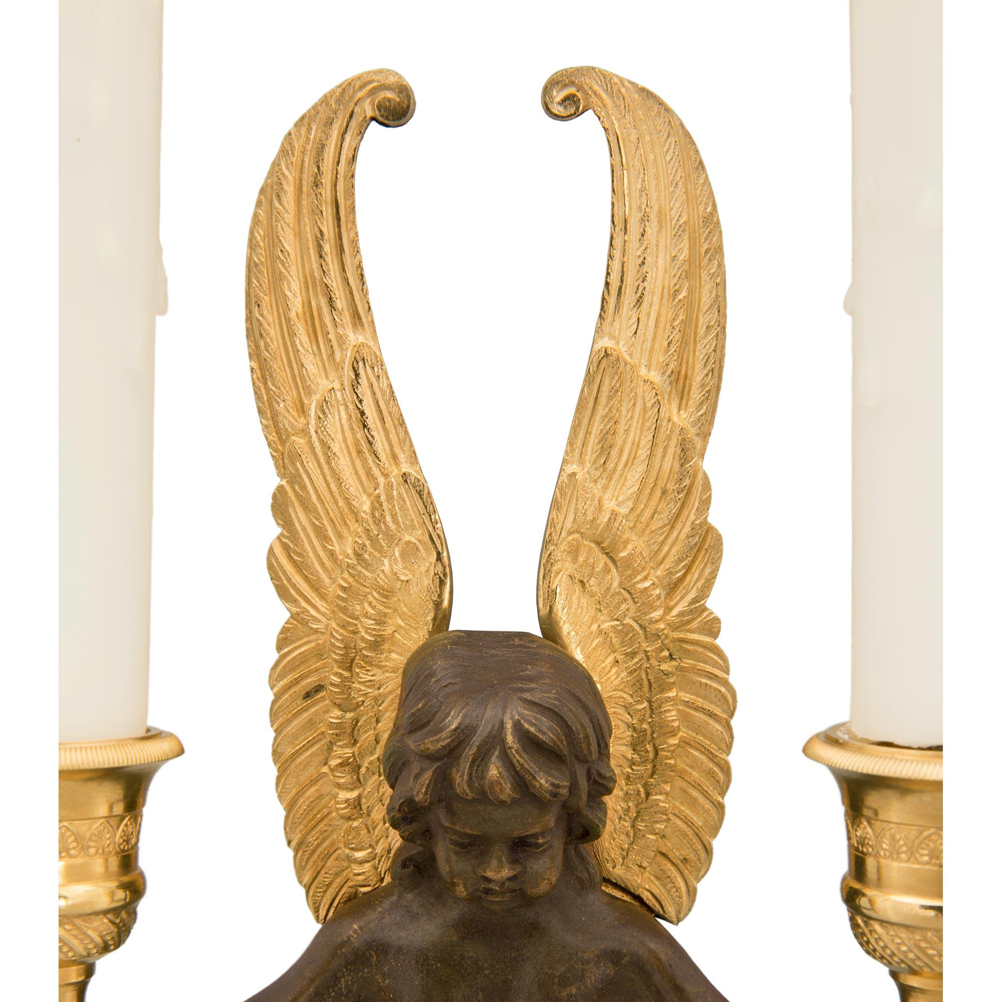 Pair of French 19th Century Neoclassical Bronze and Ormolu Sconces In Good Condition For Sale In West Palm Beach, FL