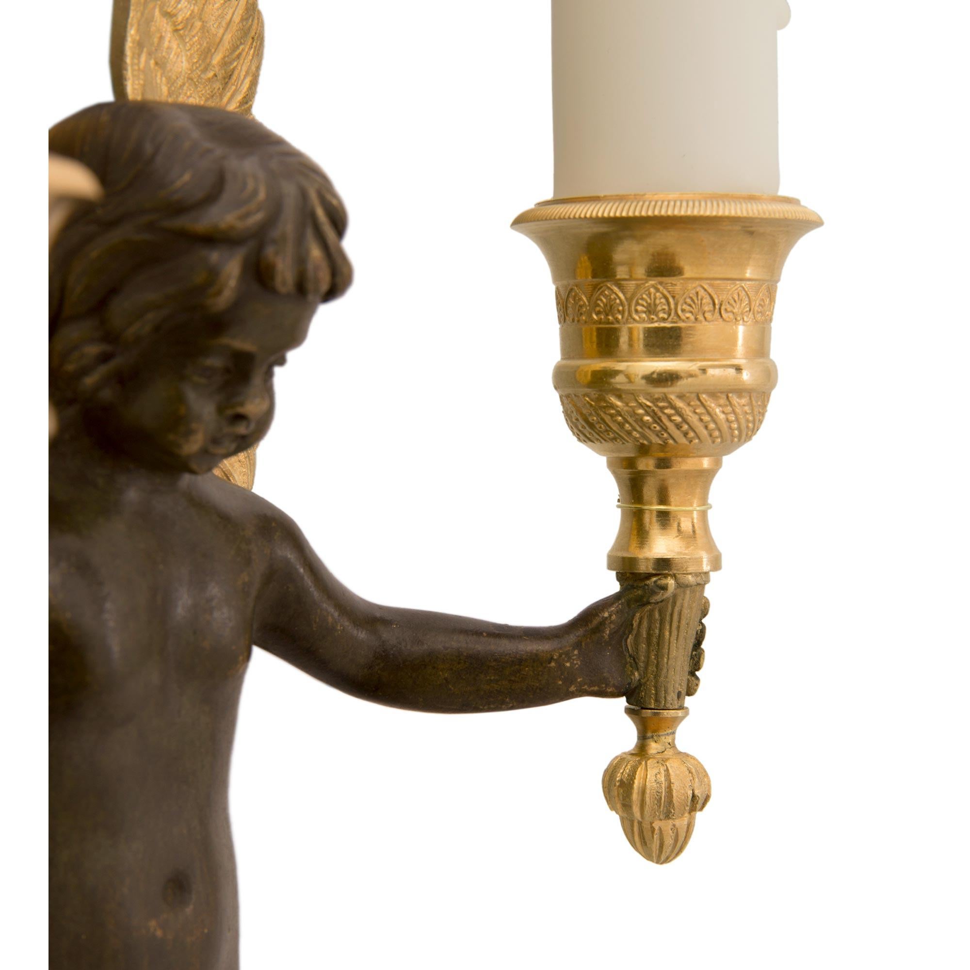 Pair of French 19th Century Neoclassical Bronze and Ormolu Sconces For Sale 1