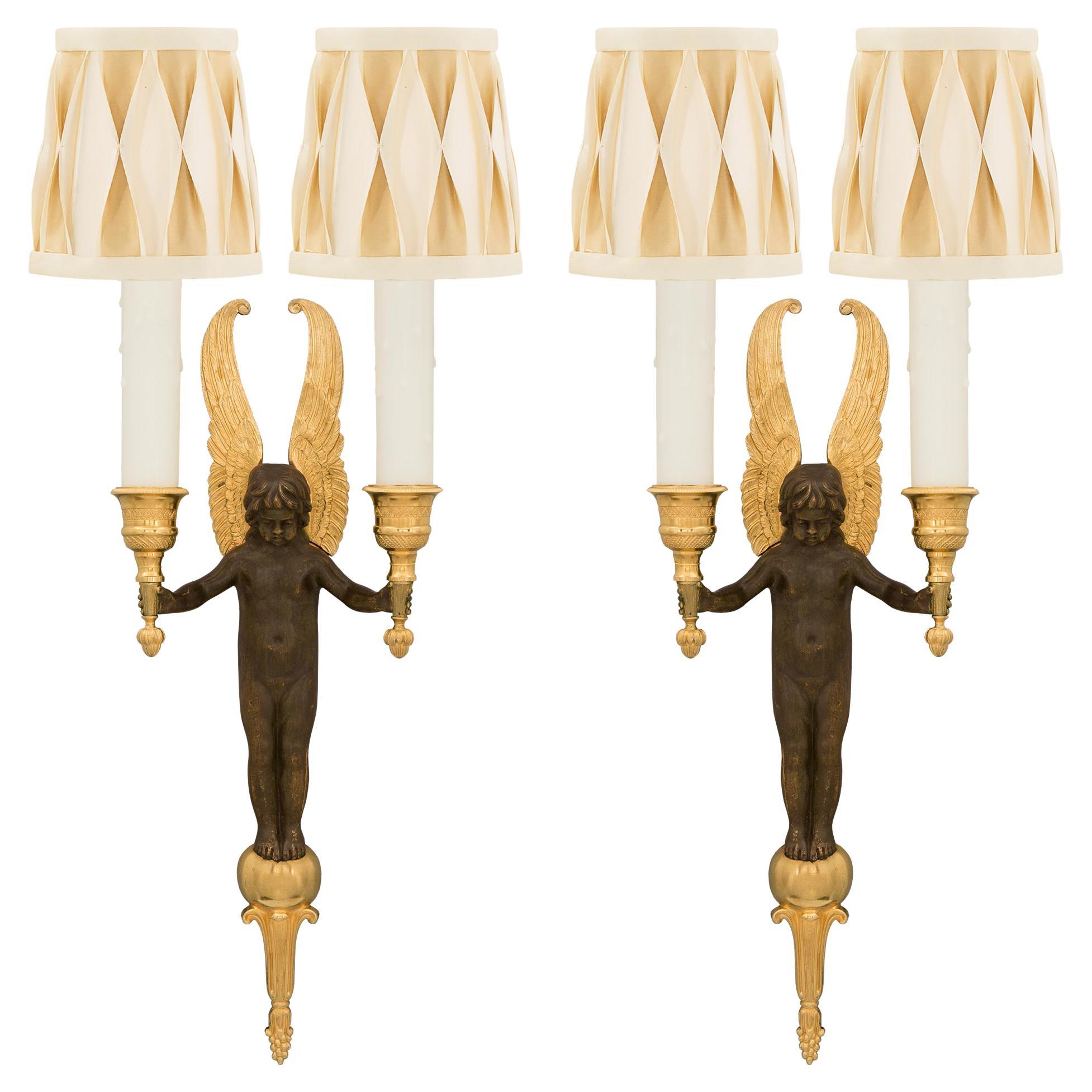 Pair of French 19th Century Neoclassical Bronze and Ormolu Sconces For Sale