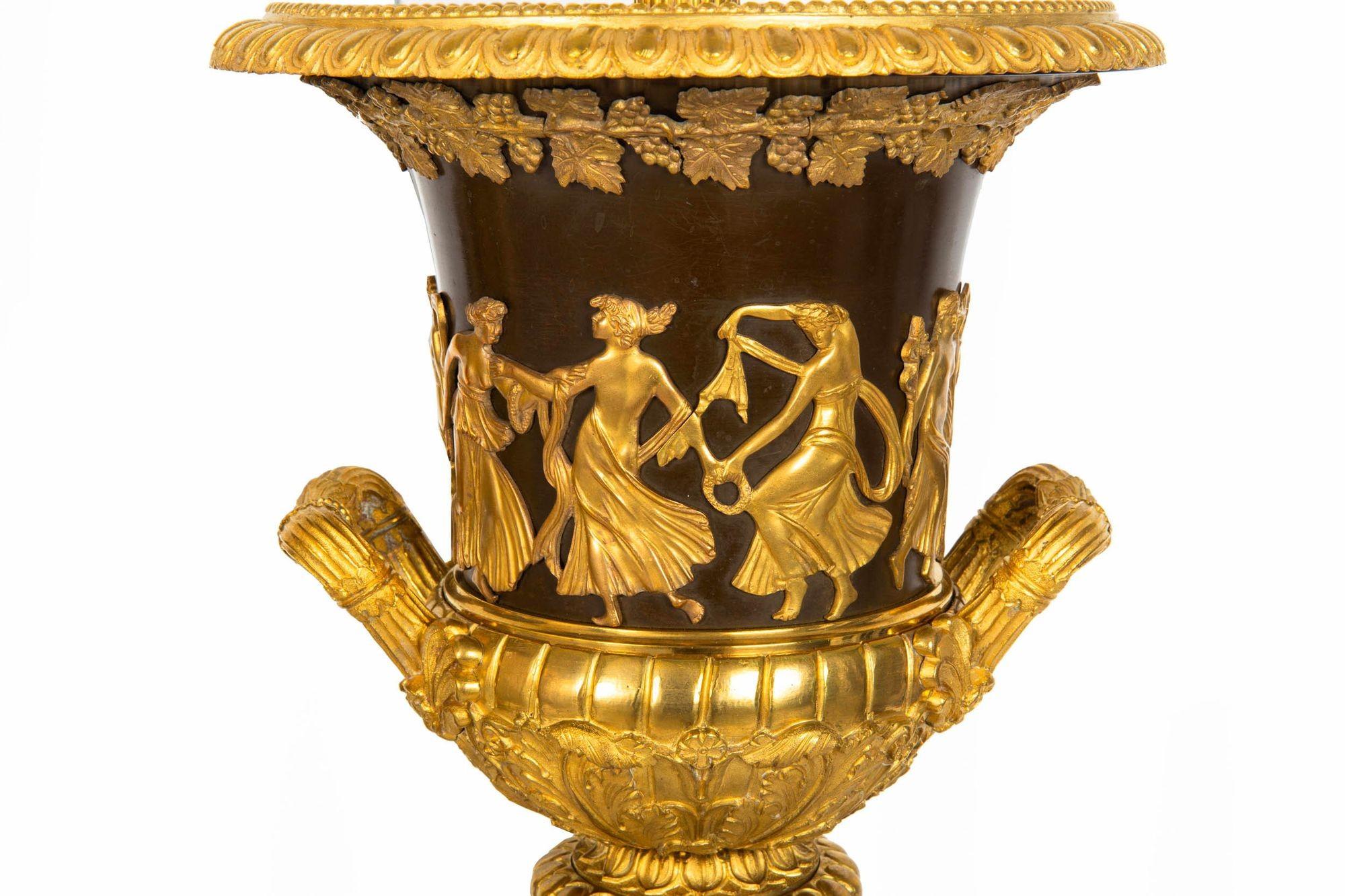 Paar französische neoklassizistische Lampen aus Bronze und rotem Marmor aus dem 19. Jahrhundert im Angebot 1