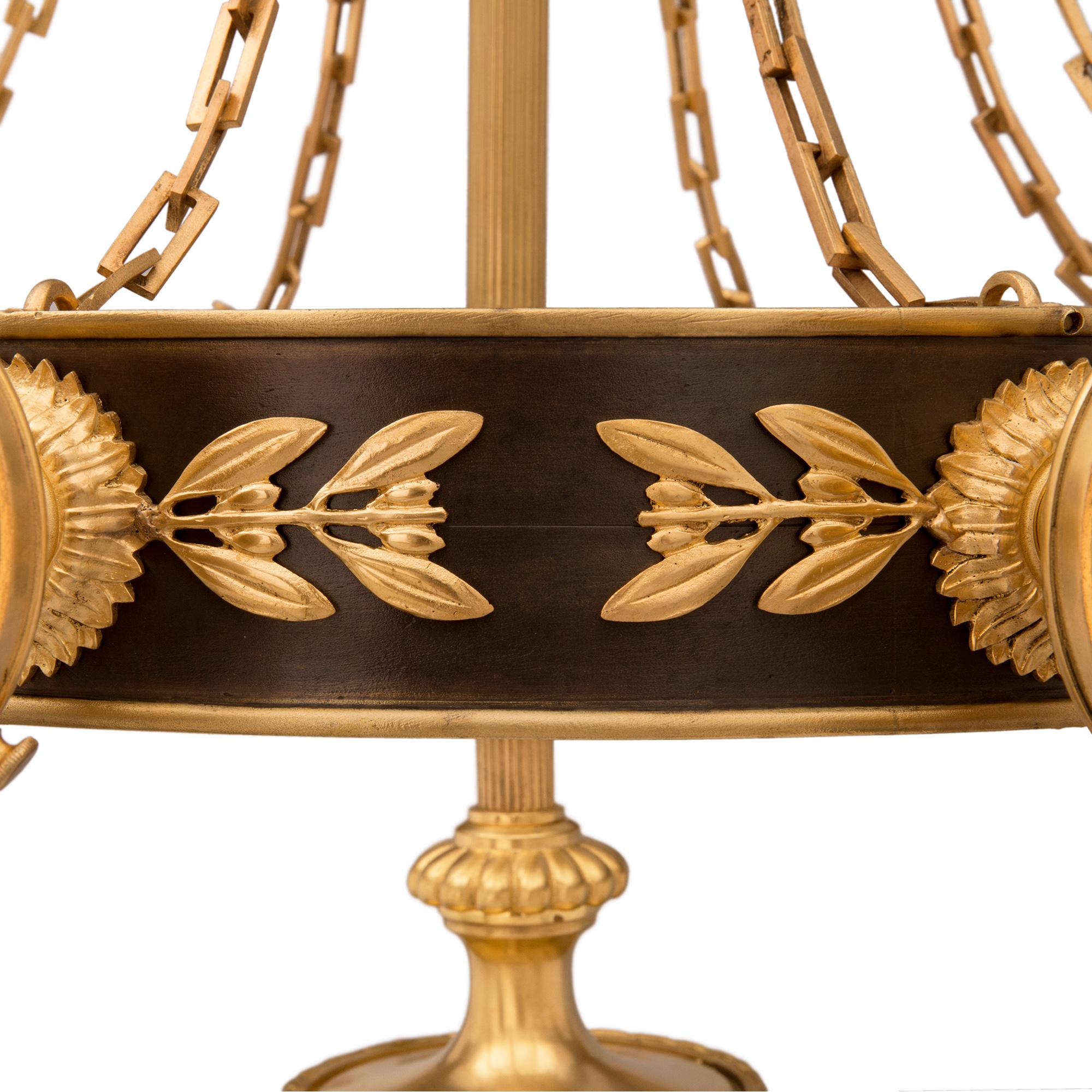 Pair of French 19th Century Neoclassical Bronze, Ormolu and Glass Chandeliers For Sale 3