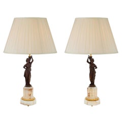 Pair of French 19th Century Neoclassical Bronze, Ormolu and Marble Lamps