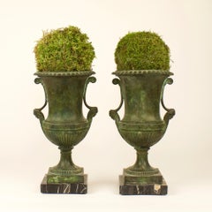 Pair of French 19th Century Neoclassical Patinated Bronze Urns or Krater Vases