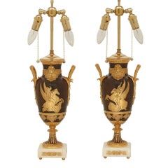 Pair of French 19th Century Neoclassical St. Bronze and Ormolu Lamps