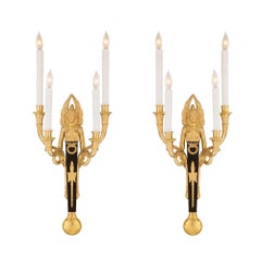 Pair of French 19th Century Neoclassical St. Bronze and Ormolu Sconces
