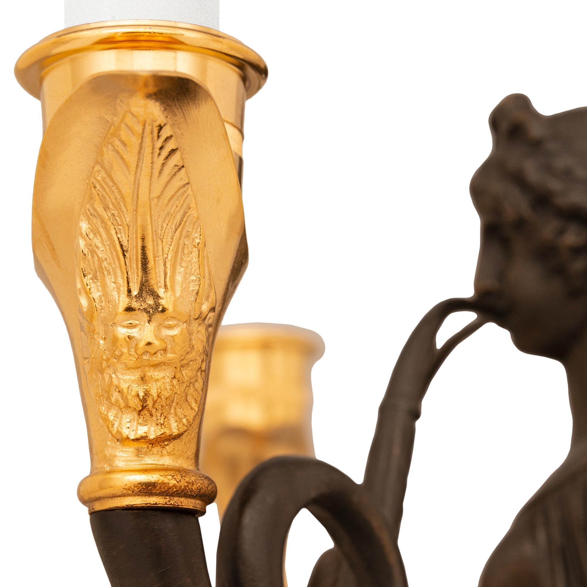 Pair Of French 19th Century Neoclassical St. Bronze, Ormolu & Marble Candelabras For Sale 2