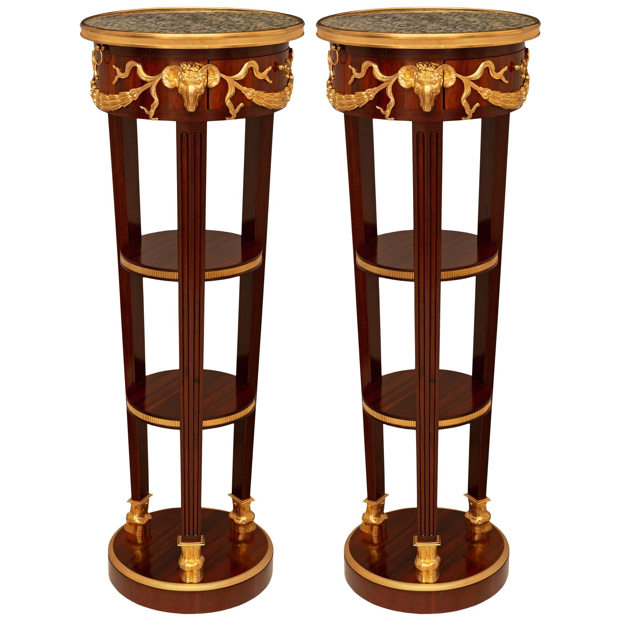 Pair Of French 19th Century NeoClassical St. Mahogany, Ormolu & Marble Pedestals For Sale 8