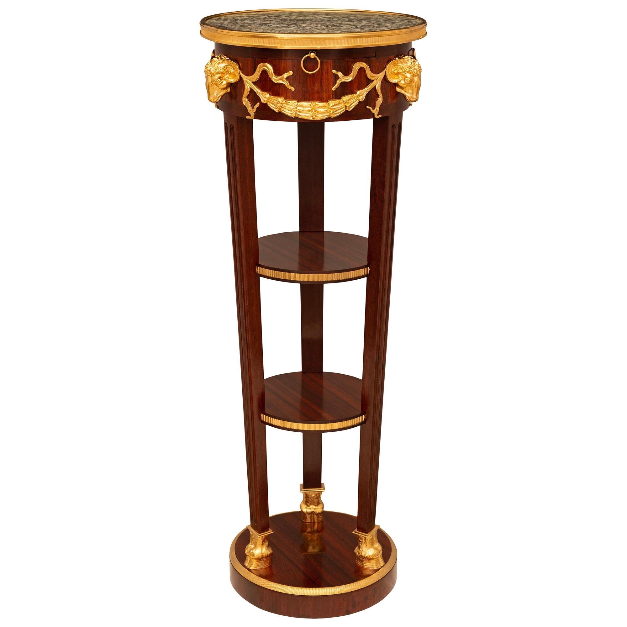 Neoclassical Pair Of French 19th Century NeoClassical St. Mahogany, Ormolu & Marble Pedestals For Sale