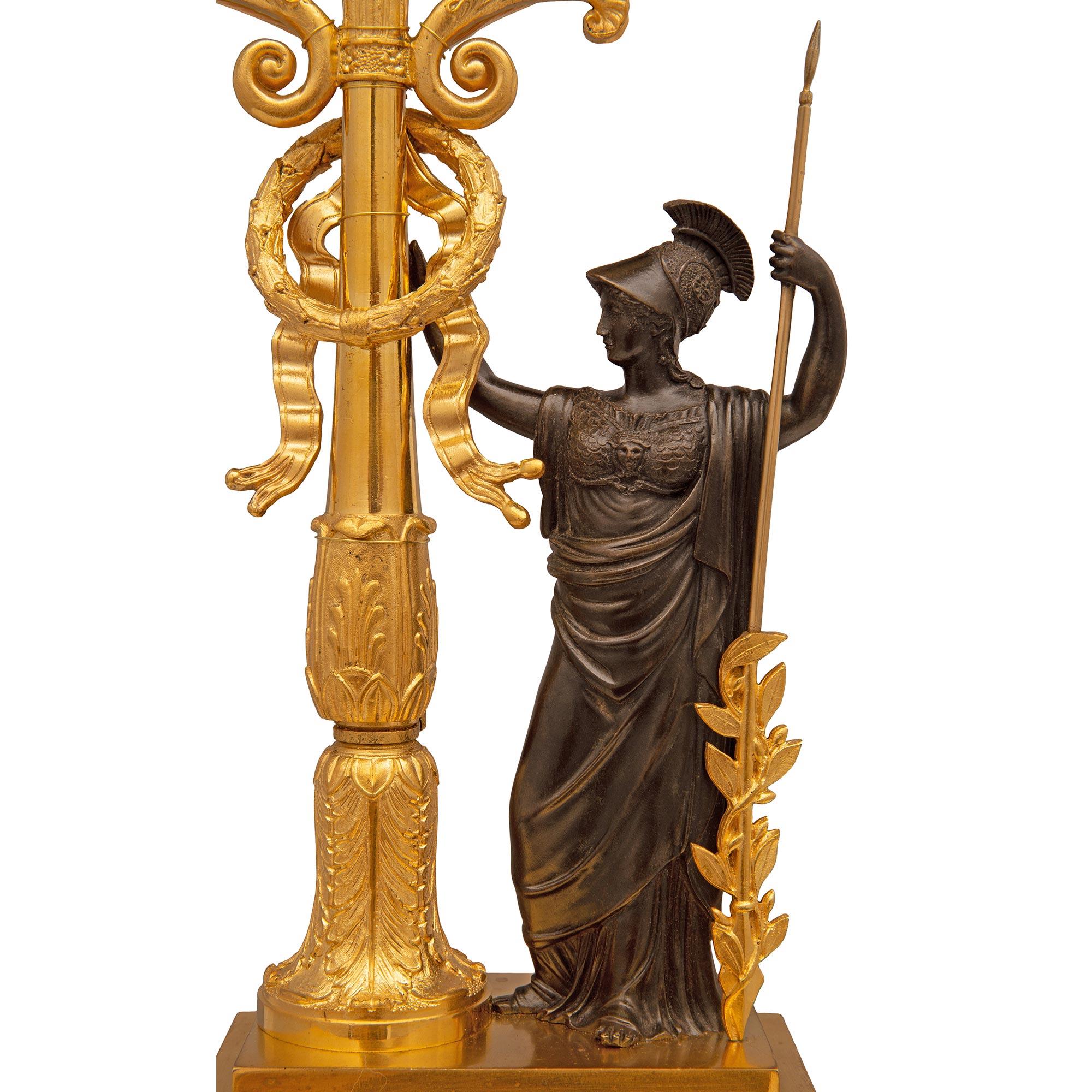 Pair of French 19th Century Neoclassical St. Ormolu, Bronze and Marble Lamps For Sale 3