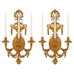 Pair of French 19th Century Neoclassical St. Ormolu Three-Arm Sconces