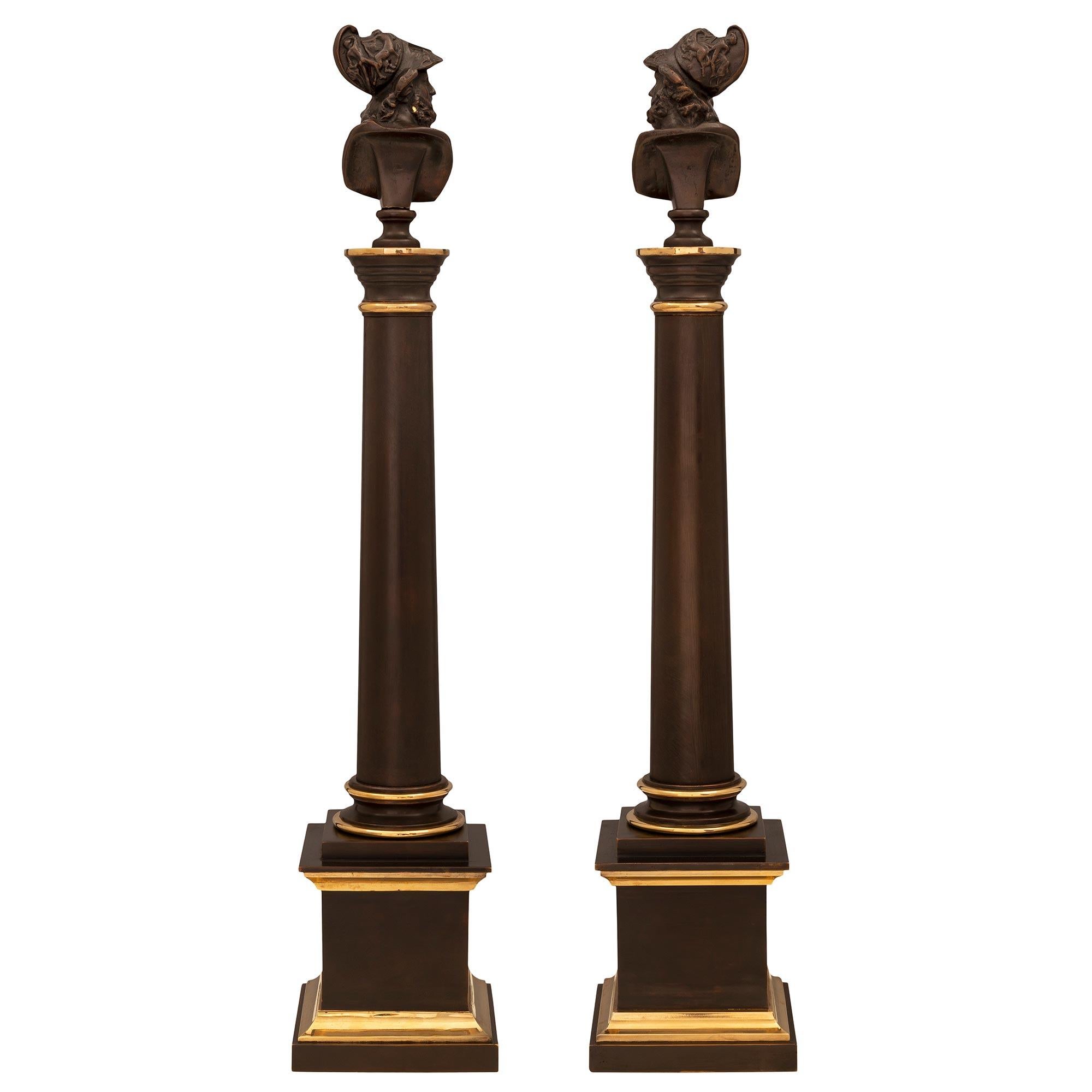Pair of French 19th Century Neoclassical St. Patinated Bronze and Ormolu Columns For Sale 5