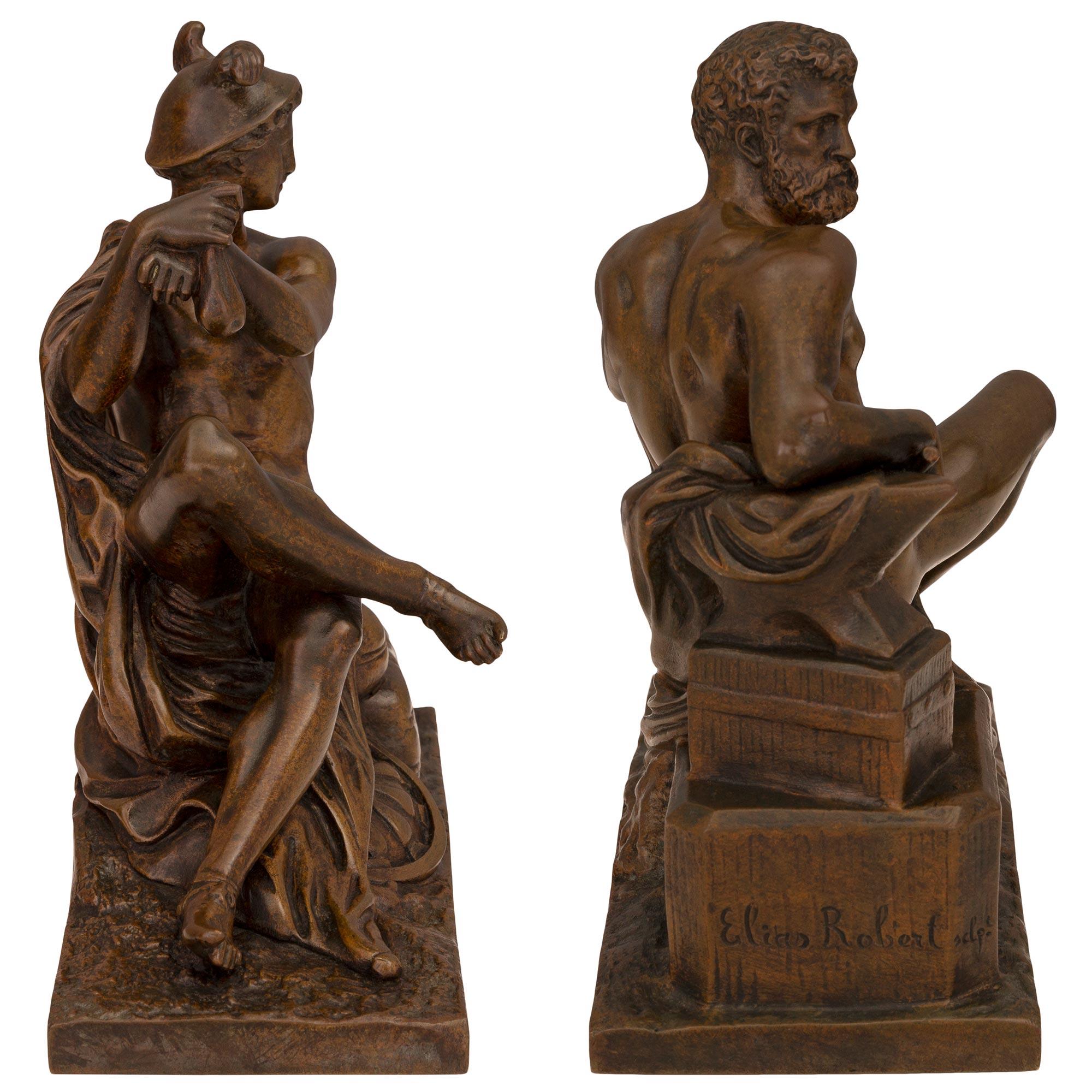 Pair of French 19th Century Neoclassical St. Patinated Bronze Statues In Good Condition For Sale In West Palm Beach, FL