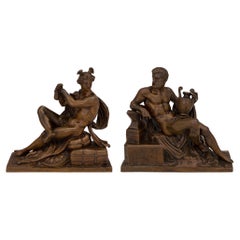 Pair of French 19th Century Neoclassical St. Patinated Bronze Statues