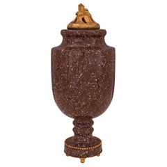 Pair of French 19th Century Neoclassical St. Porphyry and Ormolu Lidded Urns