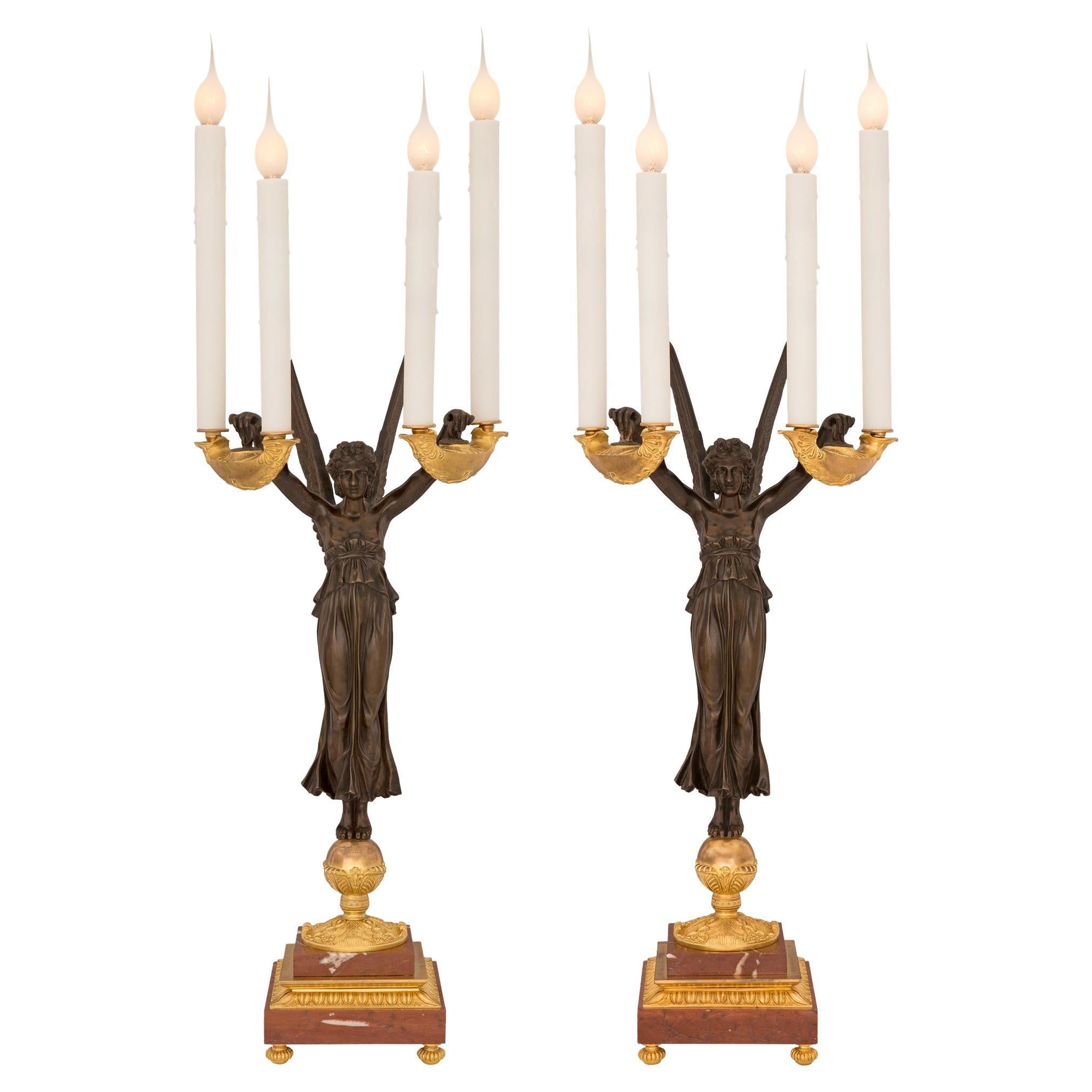 Pair of French 19th Century Neoclassical Style ‘Aux Victoires’ Candelabra Lamps