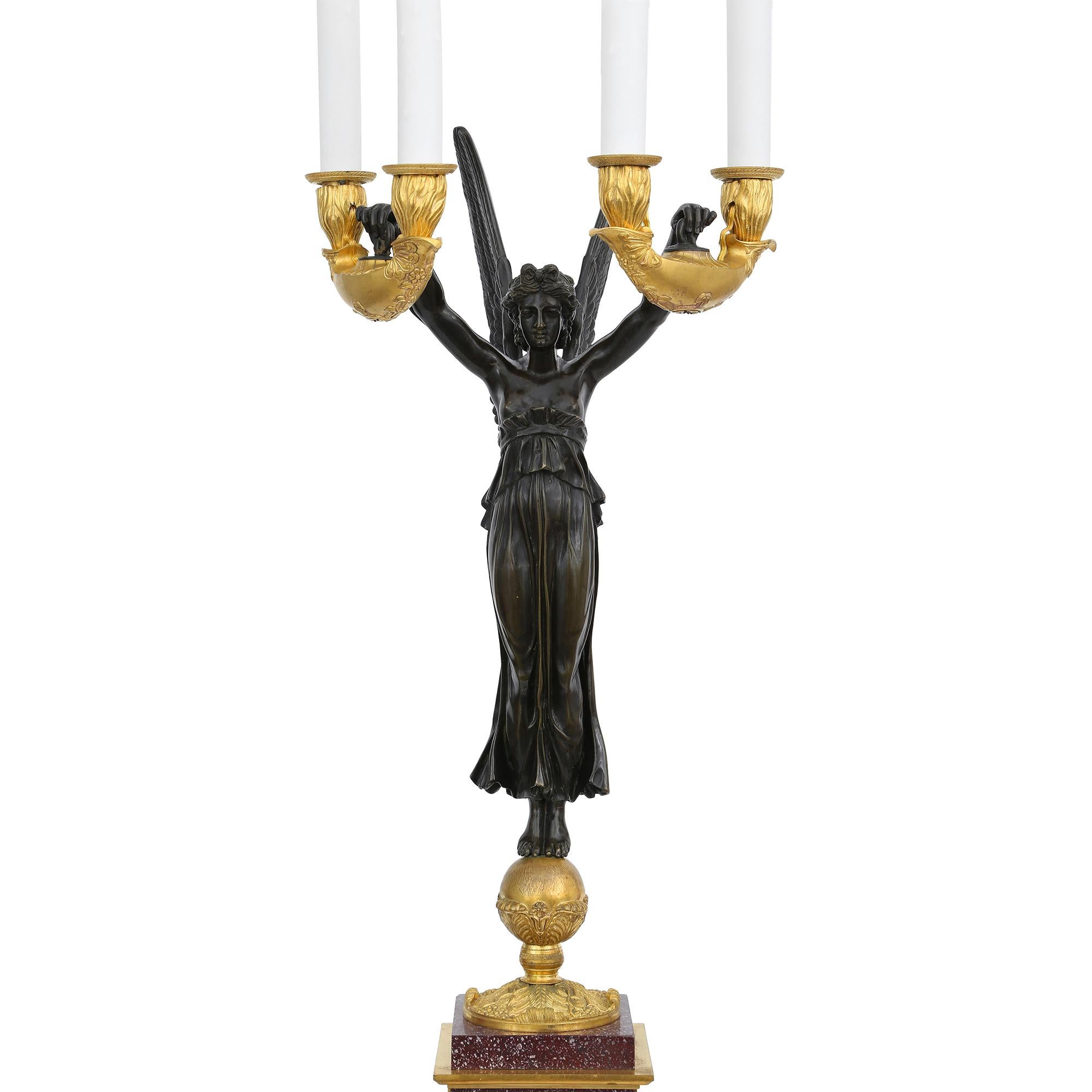 Ormolu Pair of French 19th Century Neoclassical Style Candelabras Aux Victoires For Sale