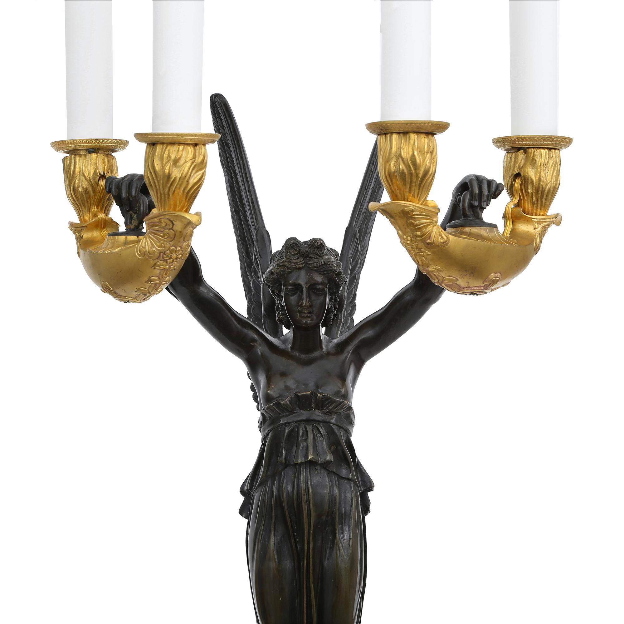 Pair of French 19th Century Neoclassical Style Candelabras Aux Victoires For Sale 2