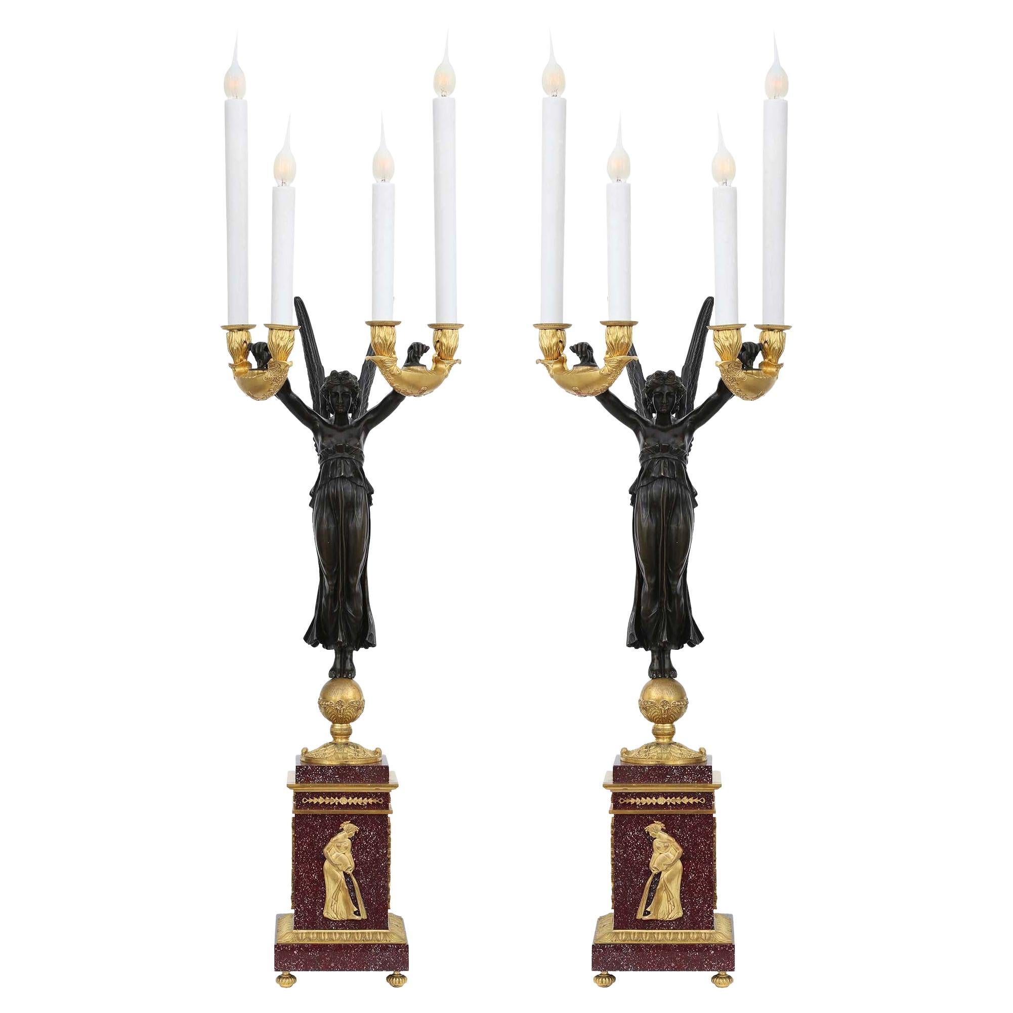 Pair of French 19th Century Neoclassical Style Candelabras Aux Victoires