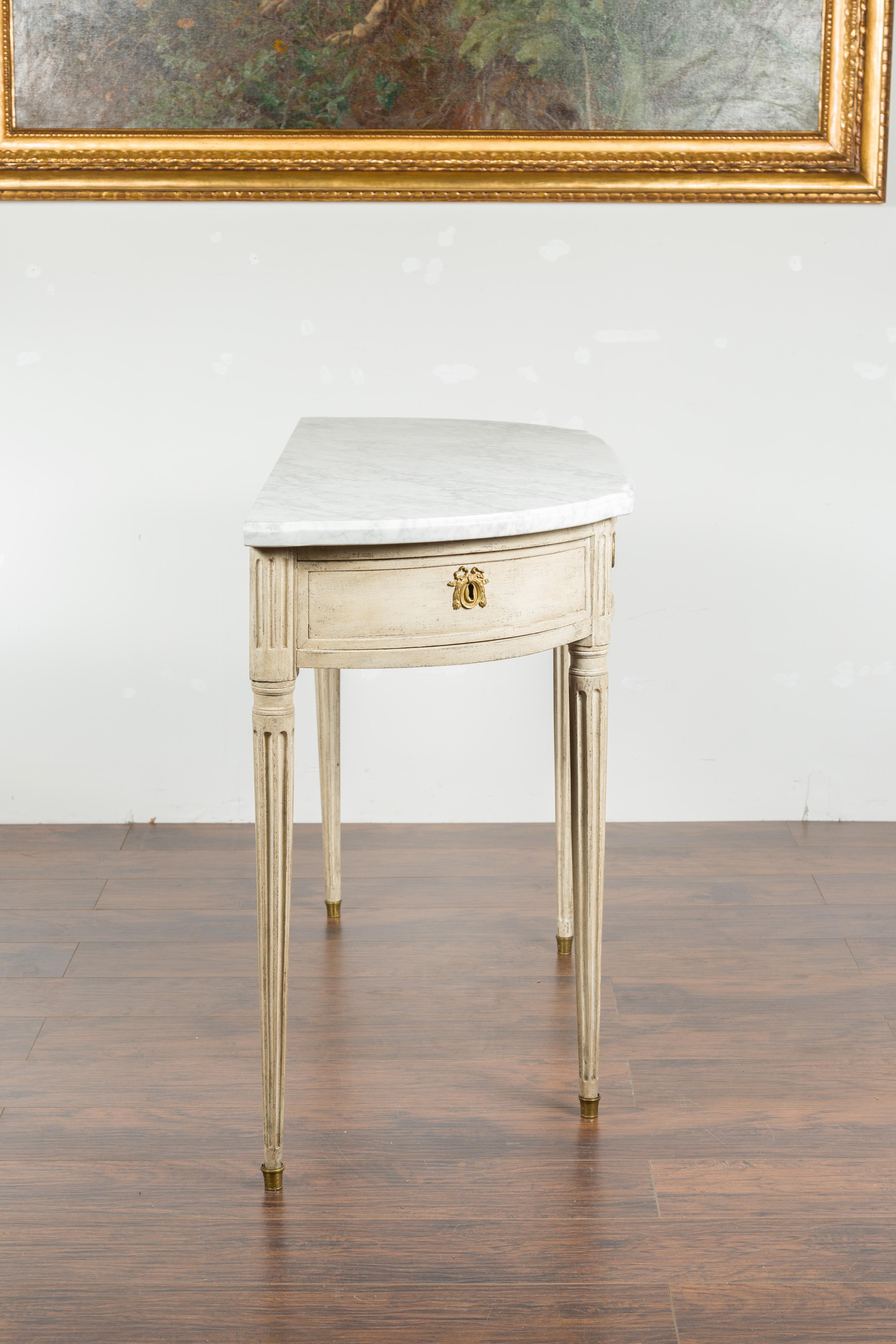 Pair of French 19th Century Neoclassical Style Demilune Tables with Marble Tops For Sale 10