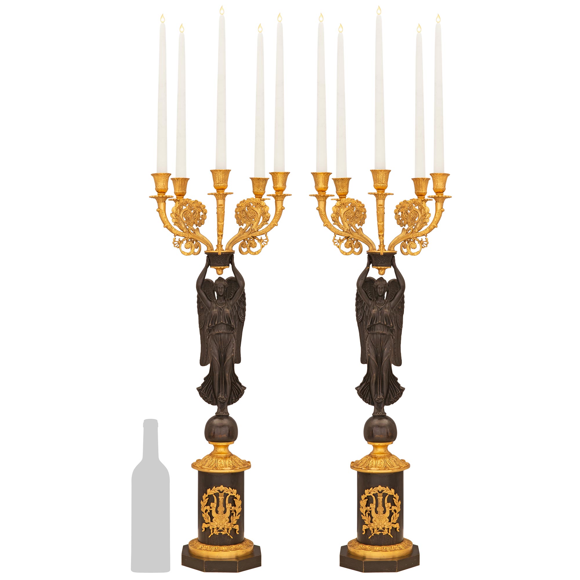 Pair of French 19th Century Neoclassical Style Five-Arm Candelabras For Sale