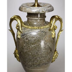 Pair of French, 19th Century Neoclassical Style Gilt Bronze and Marble Urn Lamps