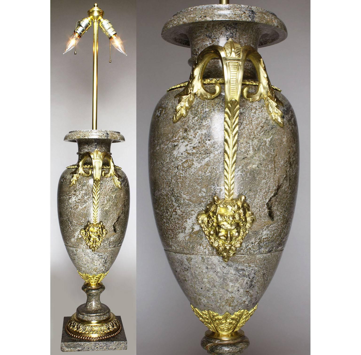 Pair of French, 19th Century Neoclassical Style Gilt Bronze and Marble Urn Lamps In Good Condition For Sale In Los Angeles, CA