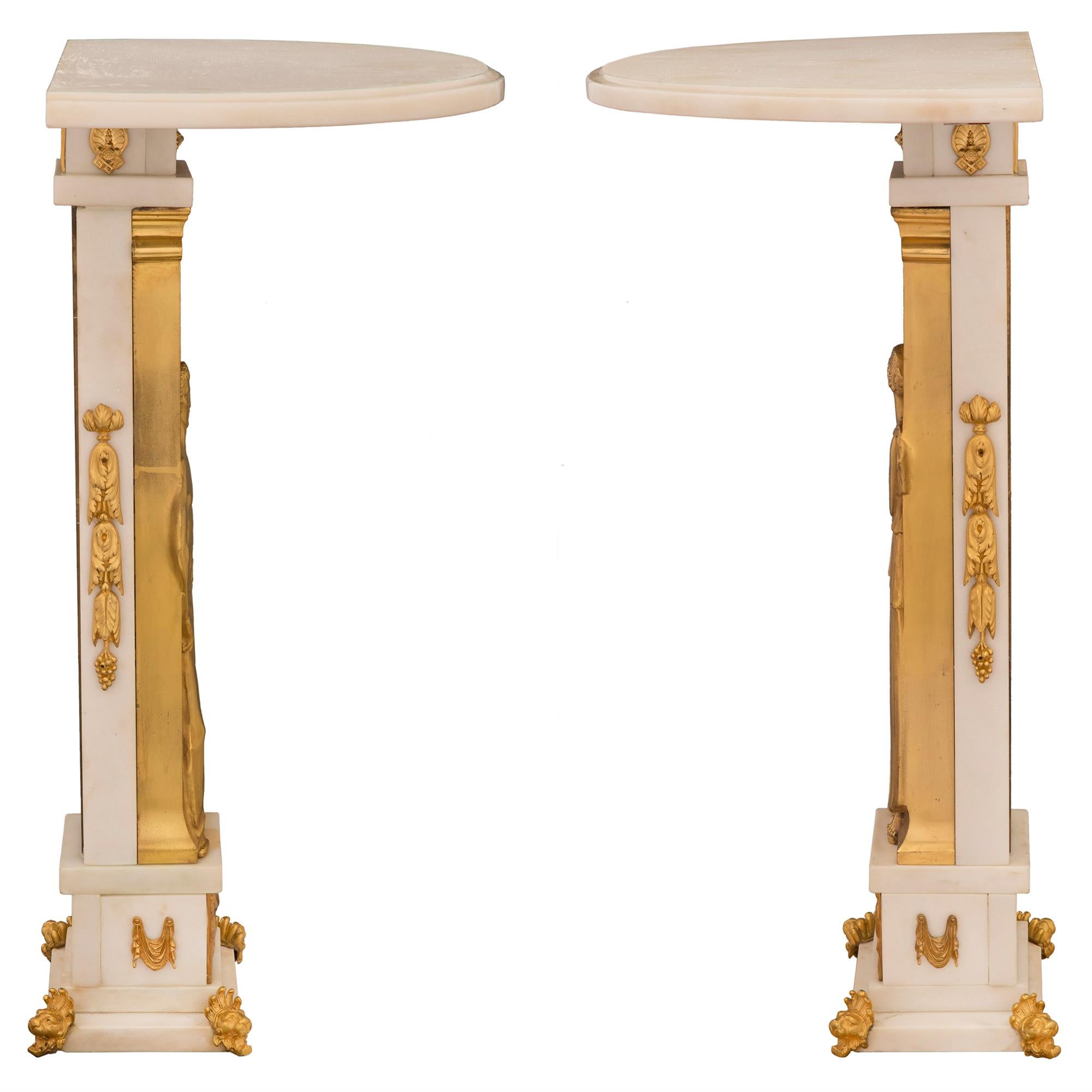 Pair of French 19th Century Neoclassical Style Marble and Ormolu Consoles For Sale 1