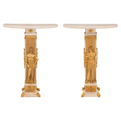 Pair of French 19th Century Neoclassical Style Marble and Ormolu Consoles
