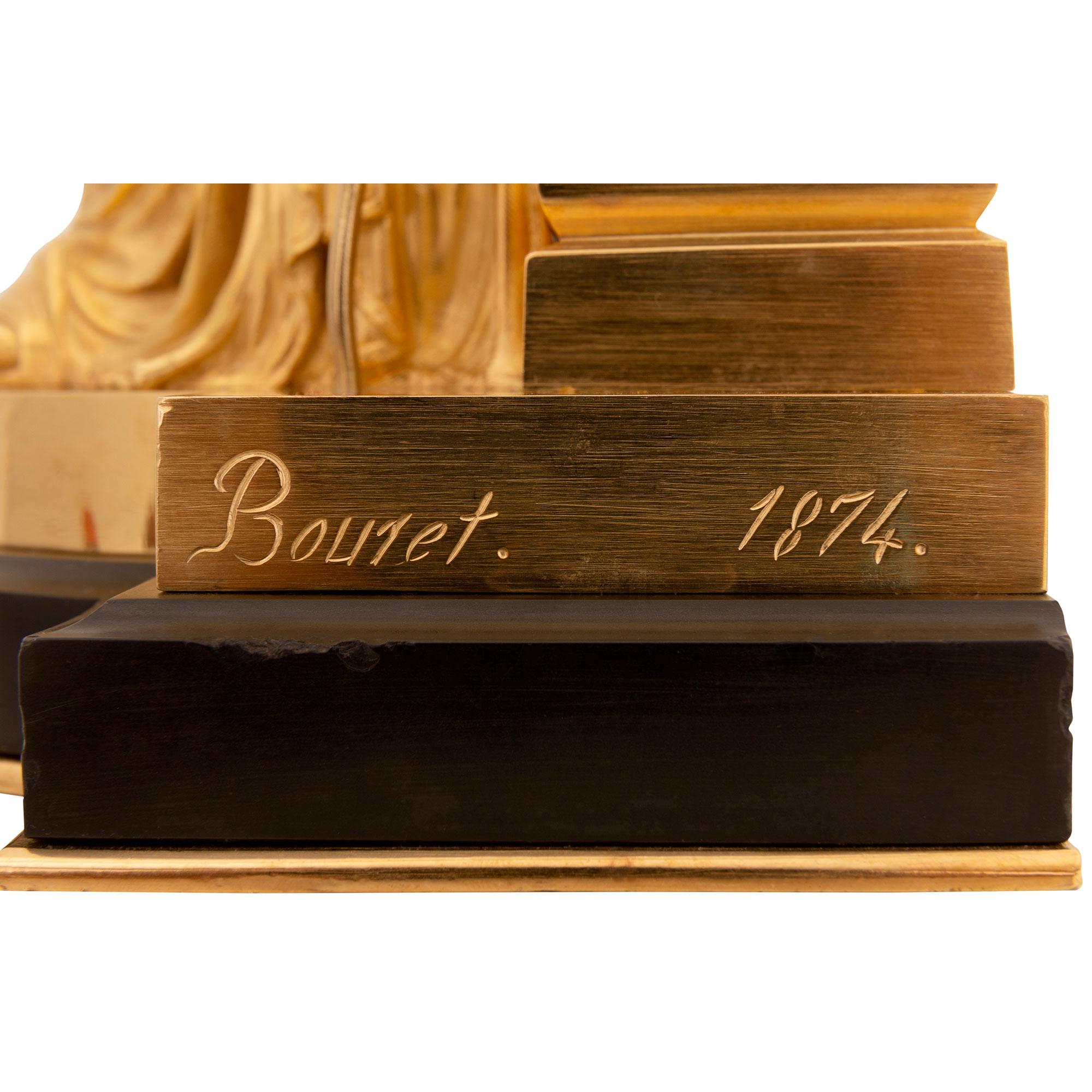Paar französische Marmor- und Goldbronzestatuen im neoklassischen Stil des 19. Jahrhunderts im Angebot 8