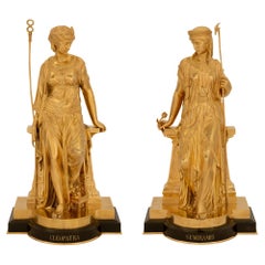 Pair of French 19th Century Neoclassical Style Marble and Ormolu Statues