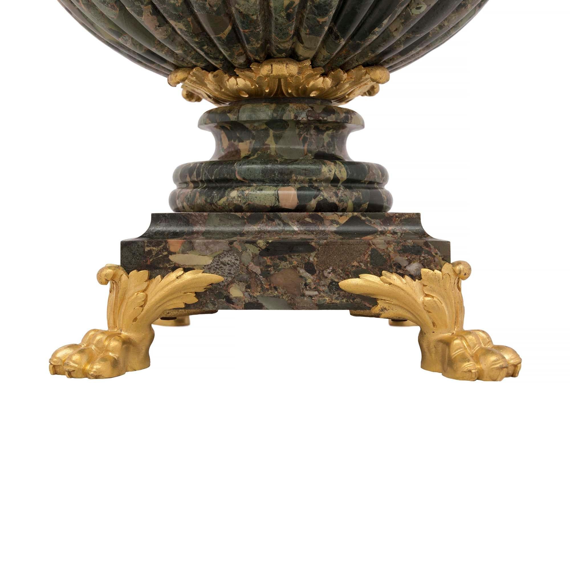 Pair of French 19th Century Neoclassical Style Marble and Ormolu Urns For Sale 2