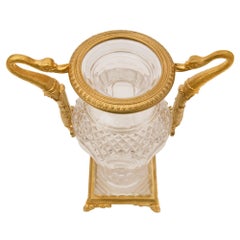 Pair of French 19th Century Neoclassical Style Ormolu and Crystal Vases