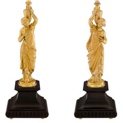 Pair of French 19th Century Neoclassical Style Ormolu and Marble Lamps