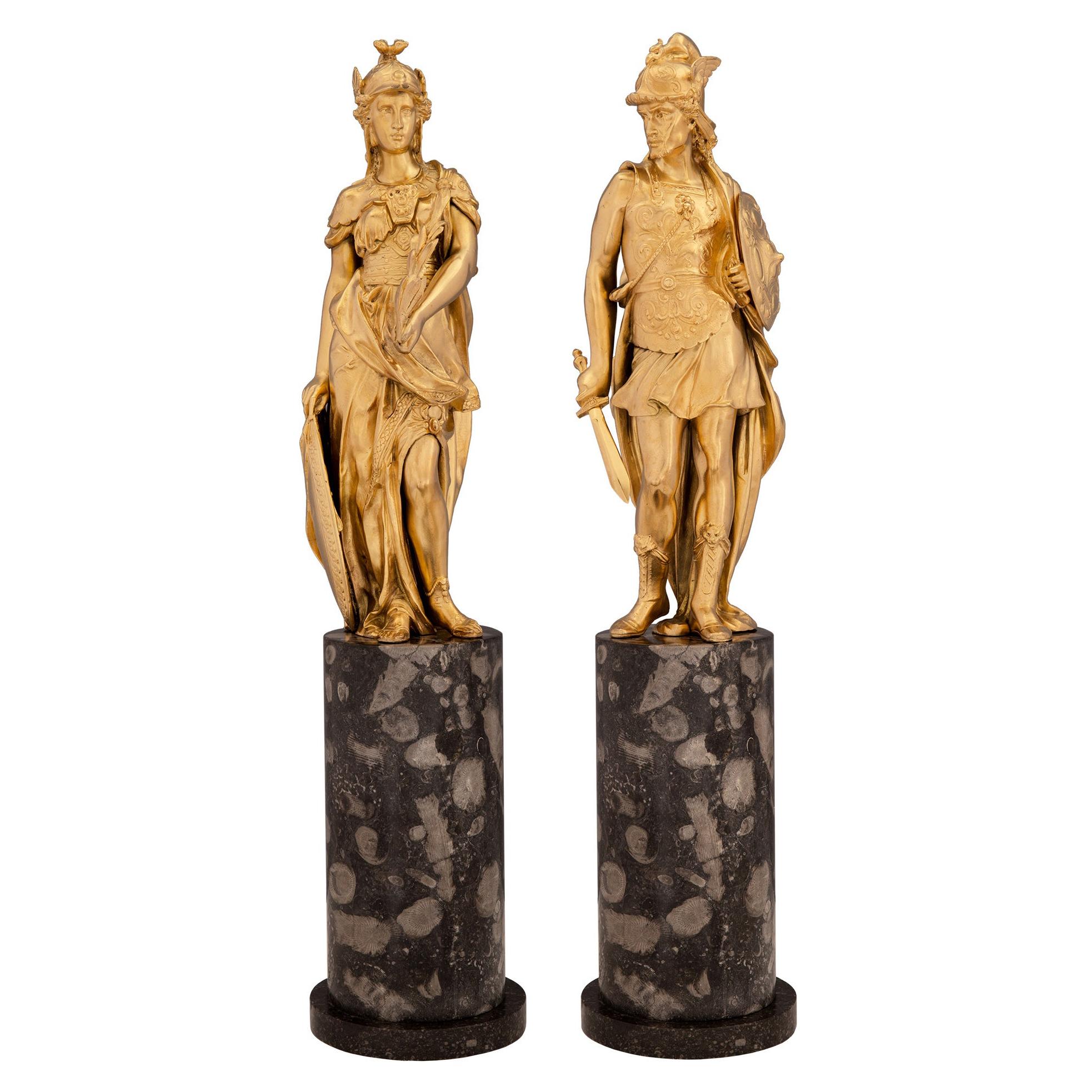 Pair of French 19th Century Ormolu and Sienna Marble Statues For Sale ...