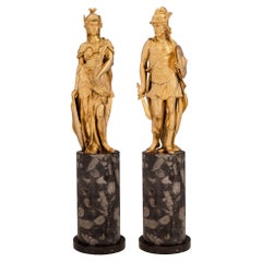 Pair of French 19th Century Neoclassical Style Ormolu and Marble Statues