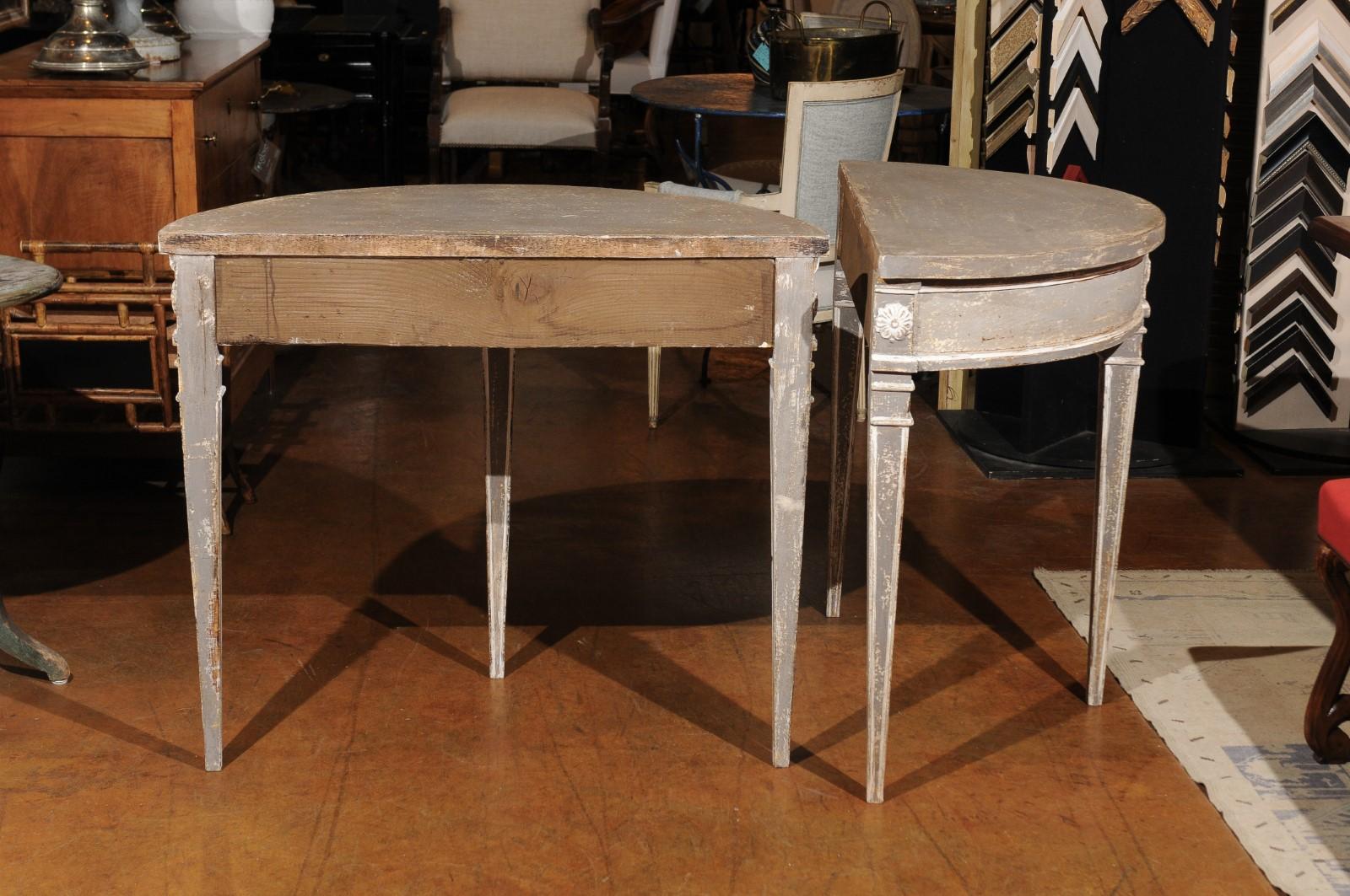 Pair of French 19th Century Neoclassical Style Painted Wood Demilune Tables 10