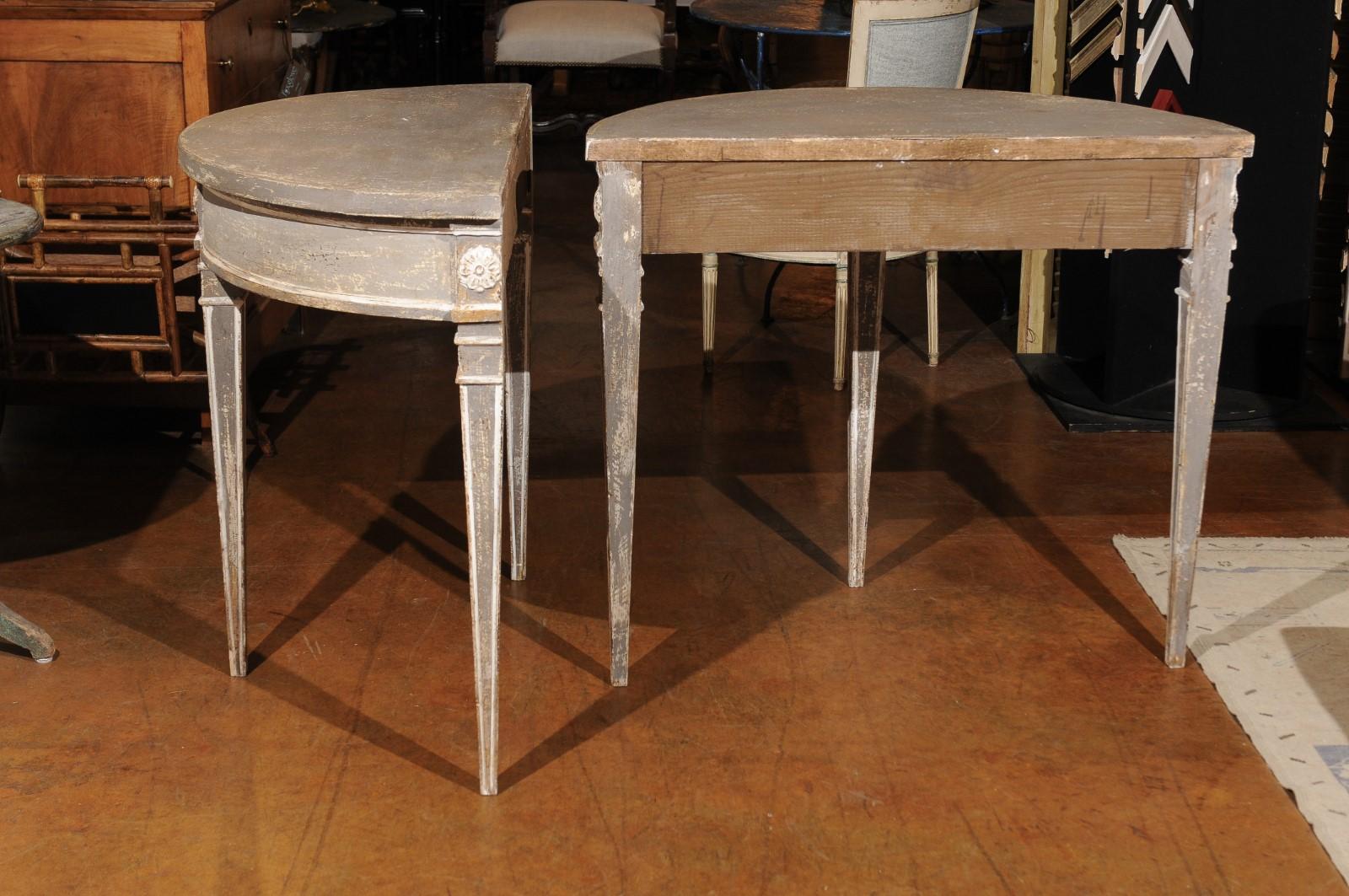 Pair of French 19th Century Neoclassical Style Painted Wood Demilune Tables In Good Condition In Atlanta, GA