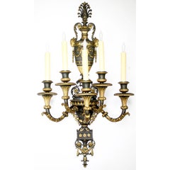 Pr. French 19th Century Empire Neoclassical Style Parcel-Gilt Bronze Wall Lights