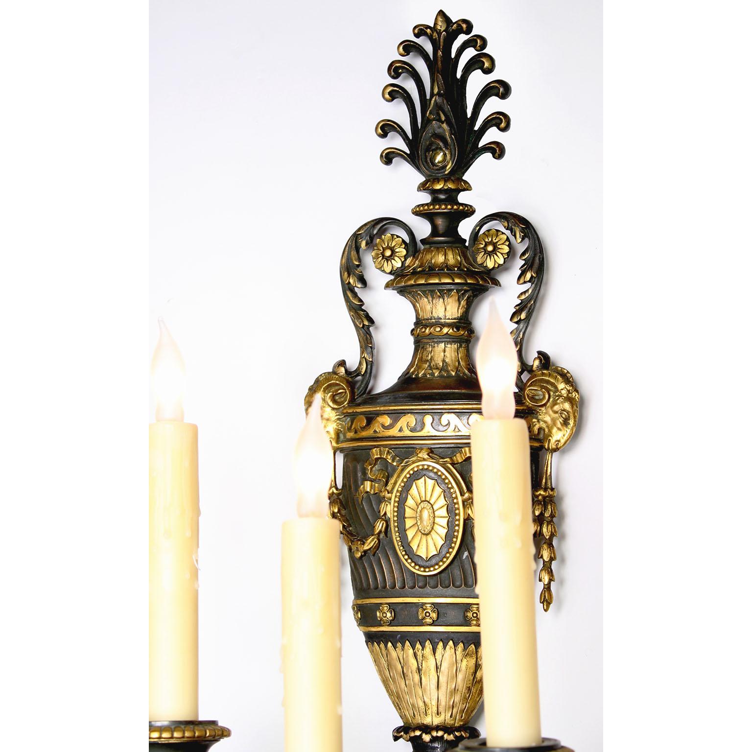 Pr. French 19th Century Empire Neoclassical Style Parcel-Gilt Bronze Wall Lights For Sale 3