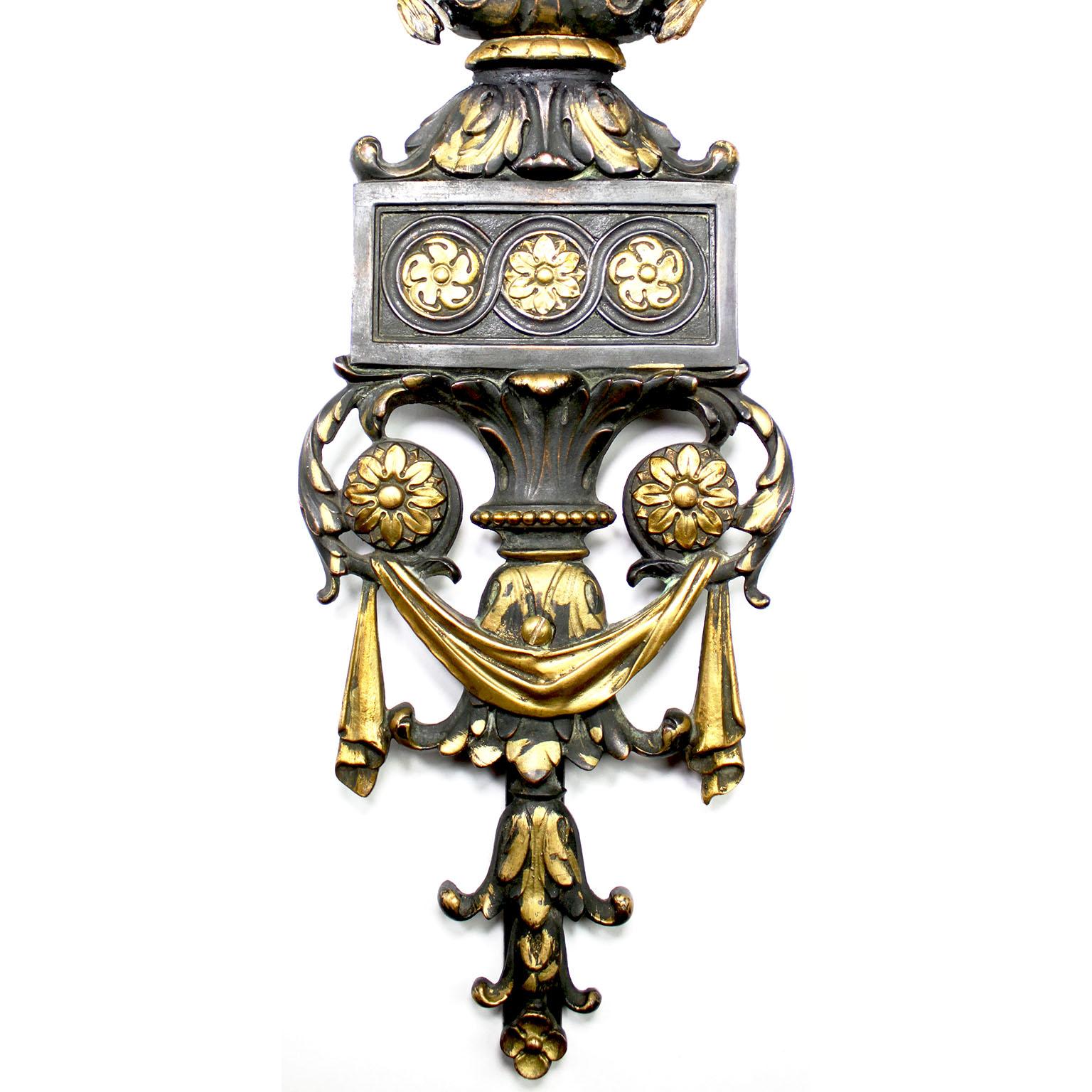 Pr. French 19th Century Empire Neoclassical Style Parcel-Gilt Bronze Wall Lights For Sale 4