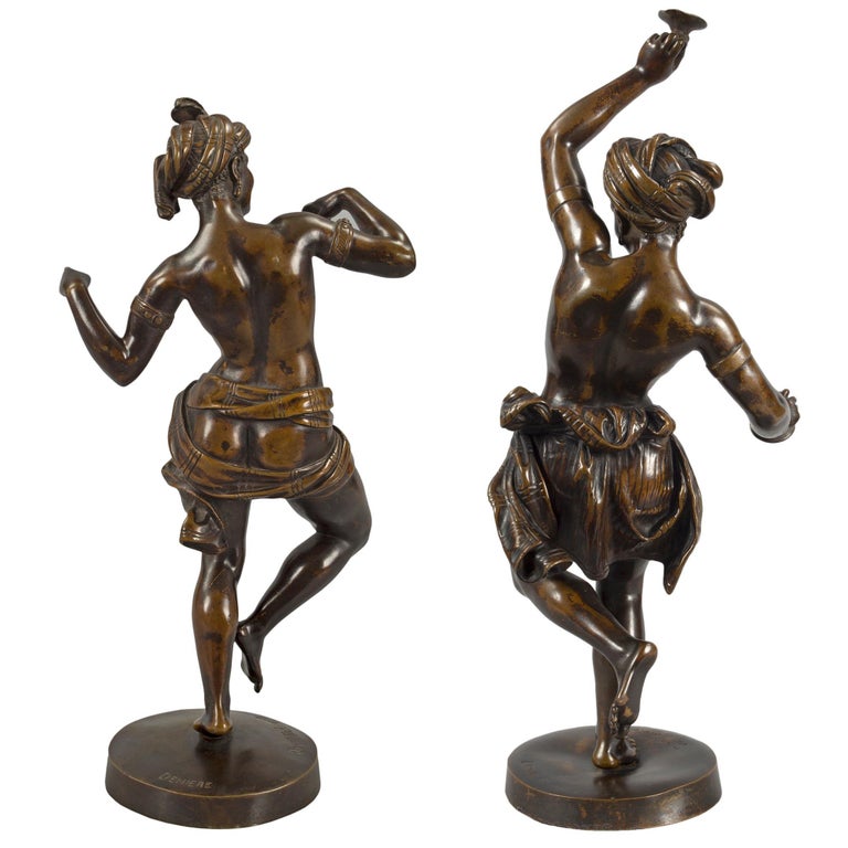 Pair of French 19th Century Neoclassical Style Patinated Bronze Statues For Sale 6
