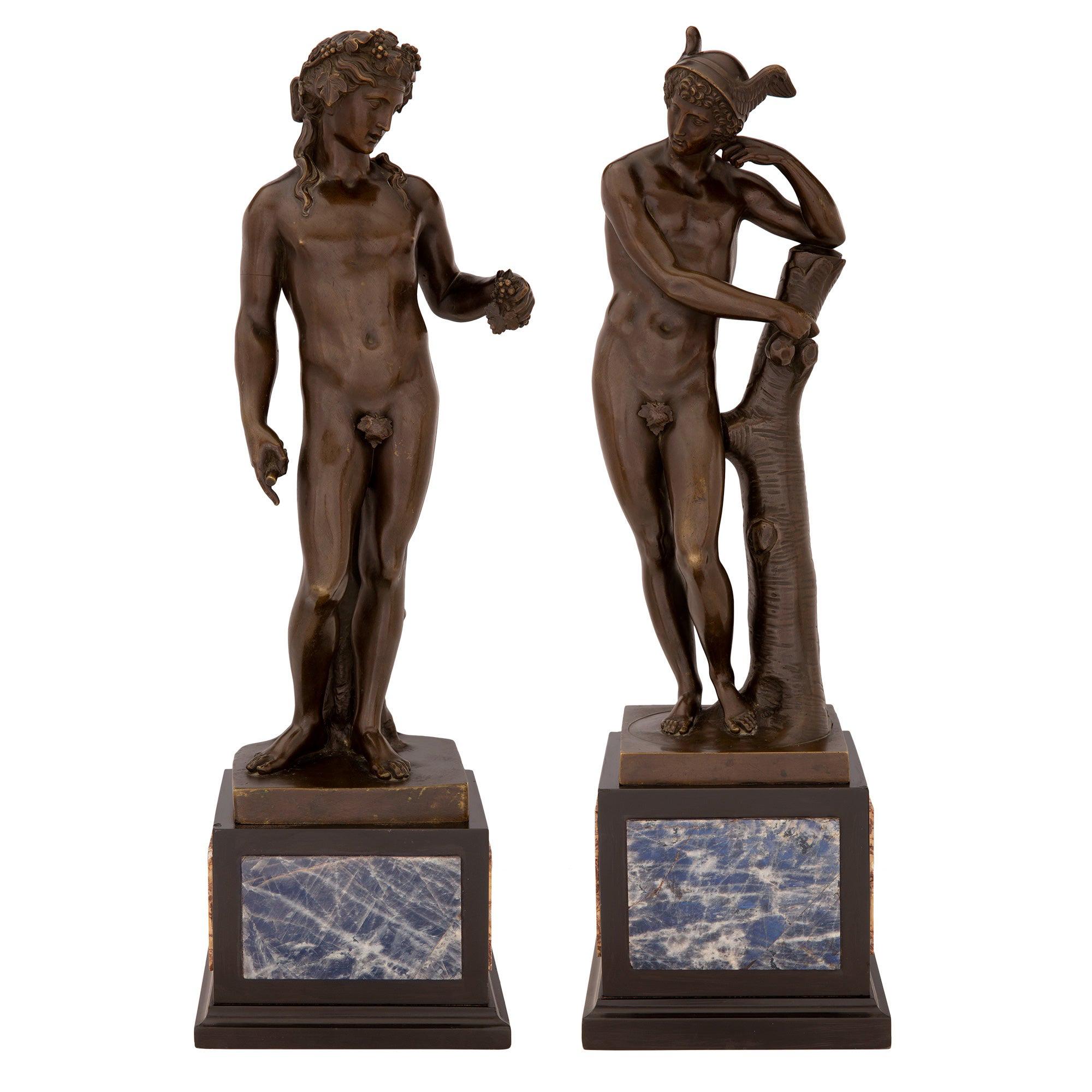 Pair of French 19th Century Neoclassical Style Patinated Bronze Statues