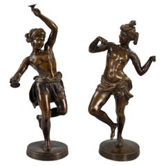 Pair of French 19th Century Neoclassical Style Patinated Bronze Statues