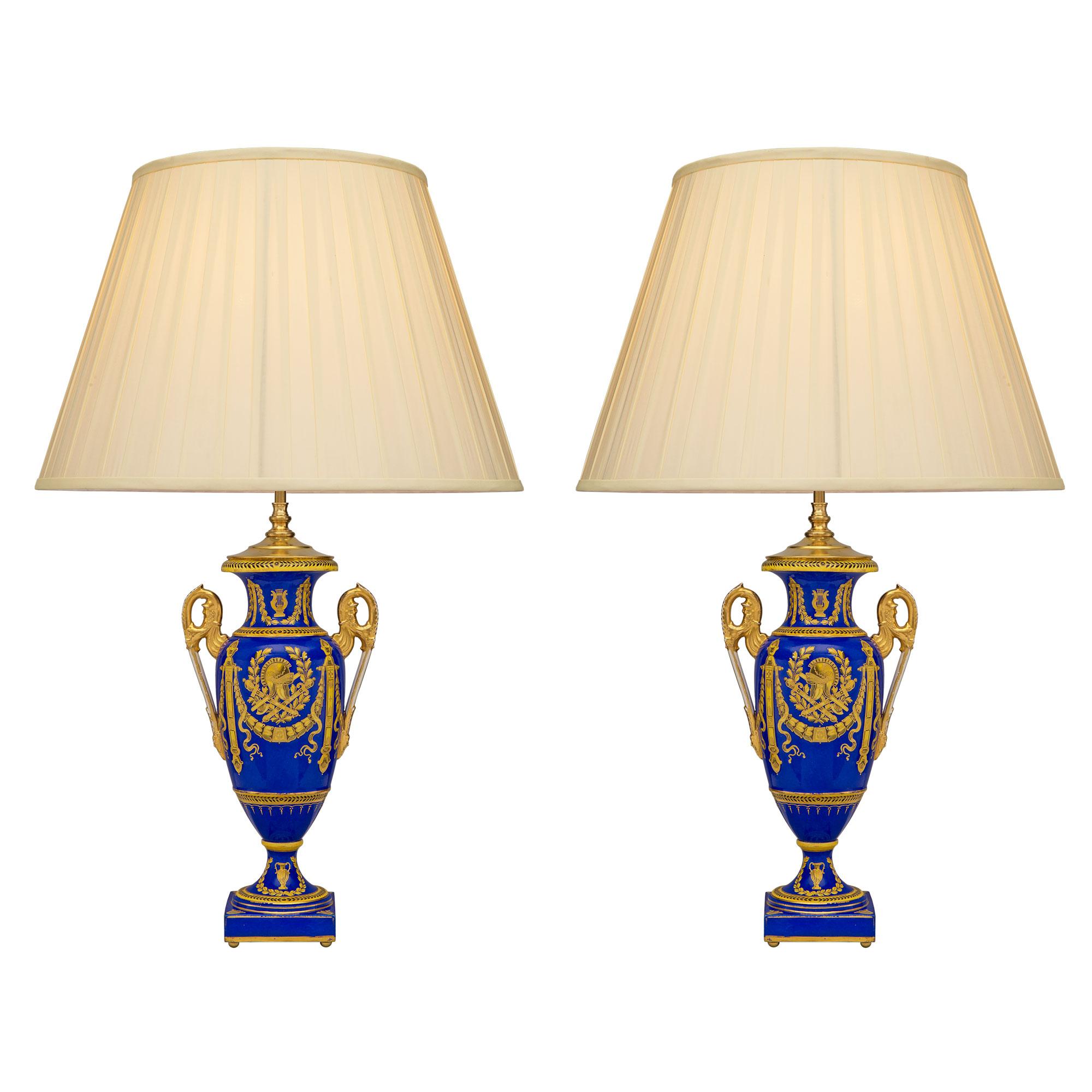 Pair of French 19th Century Neoclassical Style Porcelain Lamps