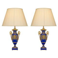 Pair of French 19th Century Neoclassical Style Porcelain Lamps