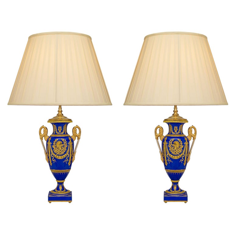 Pair of French 19th Century Neoclassical Style Porcelain Lamps For Sale