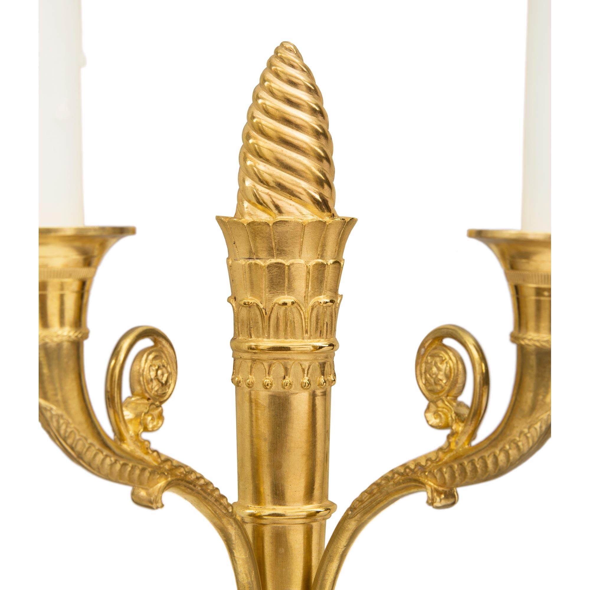 Pair of French 19th Century Neoclassical Two-Arm Ormolu Sconces 1